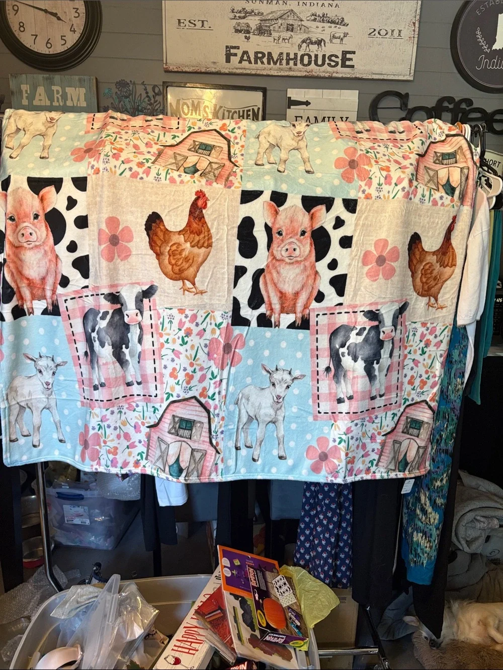 Pastel Farm Animal Patchwork Throw Blanket by 50x60